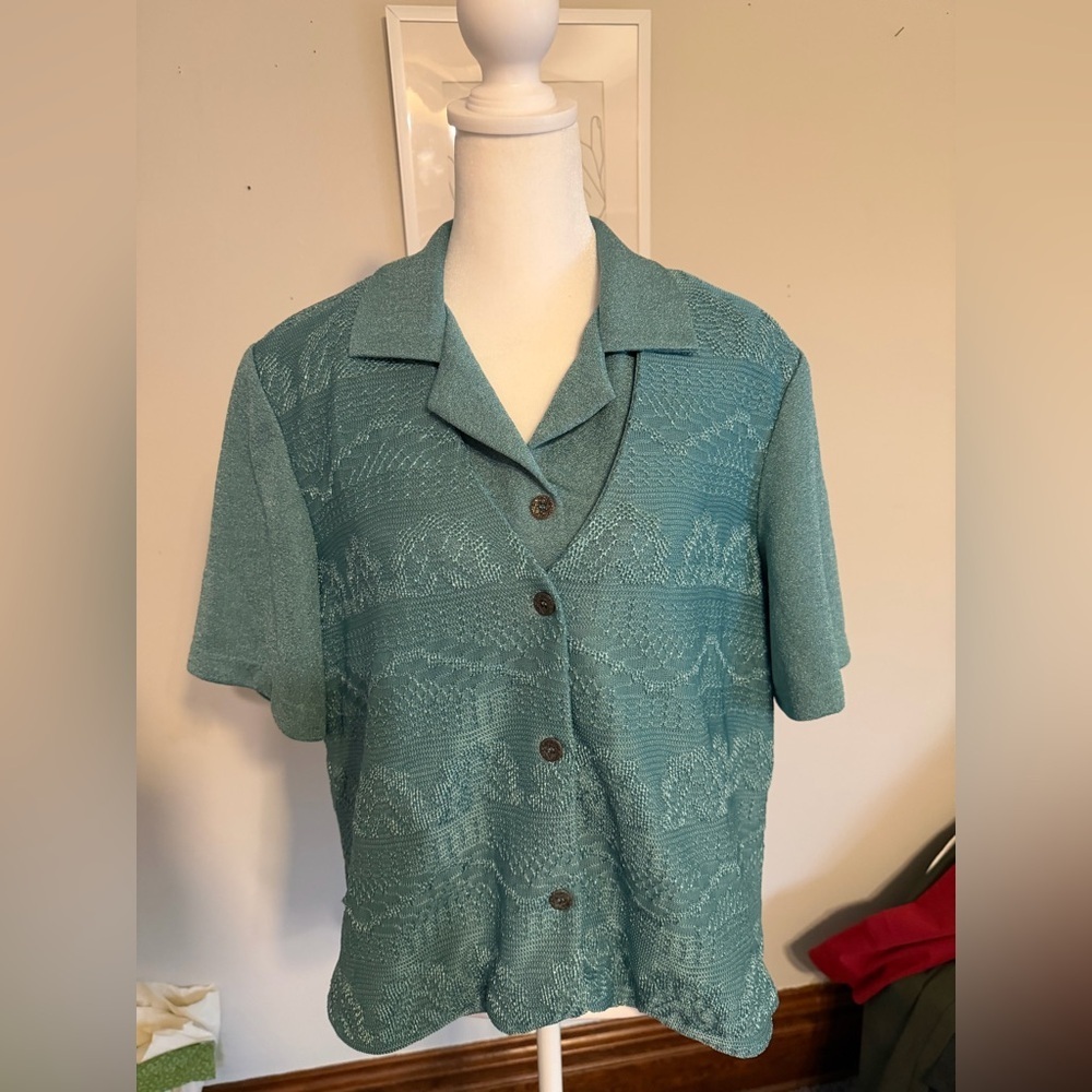 Alfred Dunner Semi-Metallic Green Blouse